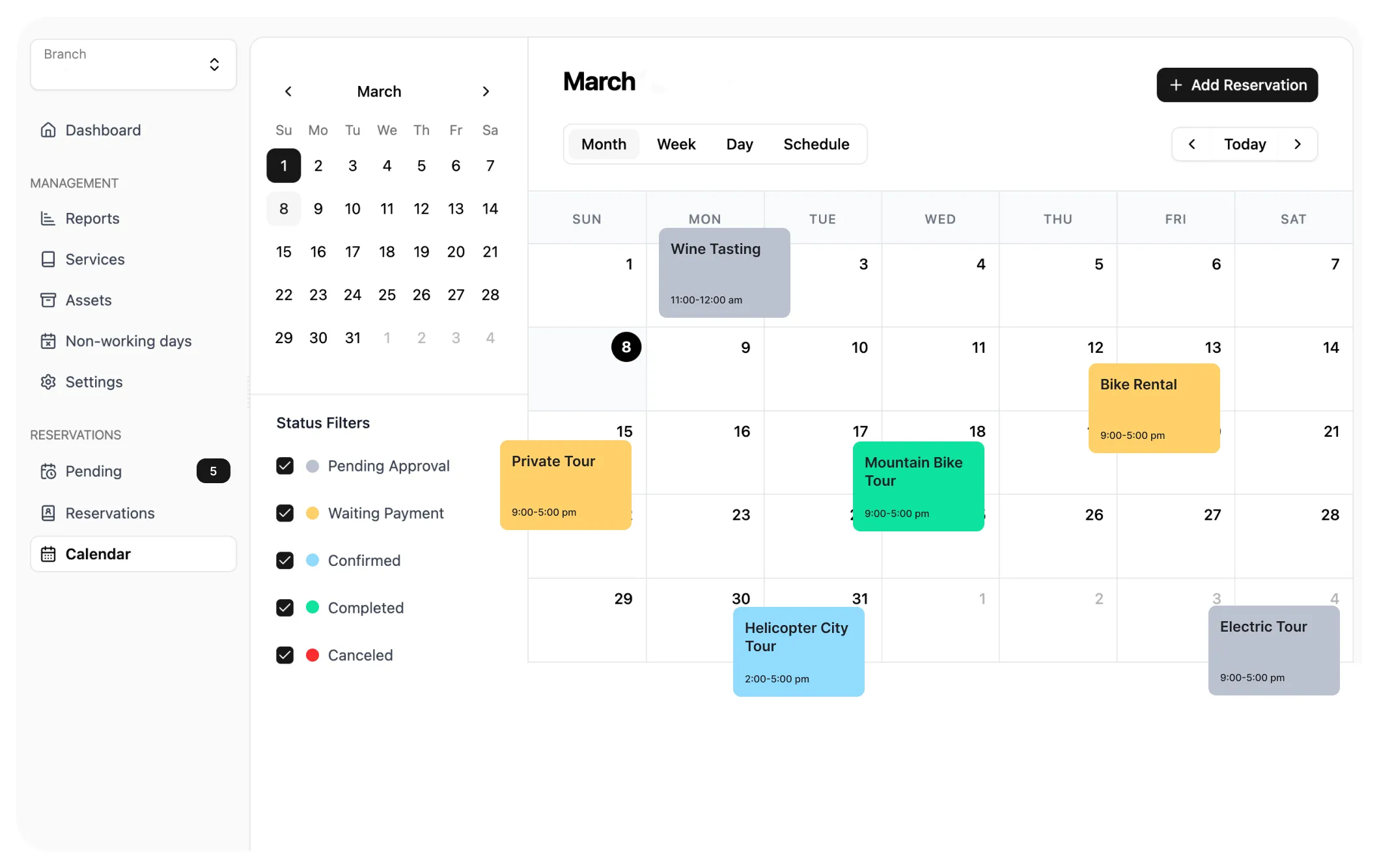 Manage services calendar